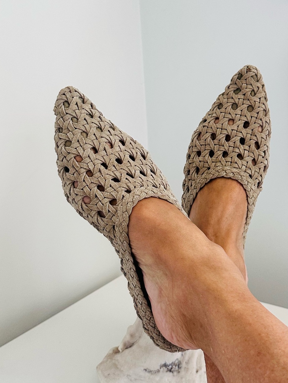 Woven Pointed-Toe Slip-On Flats - Taupe — Zara